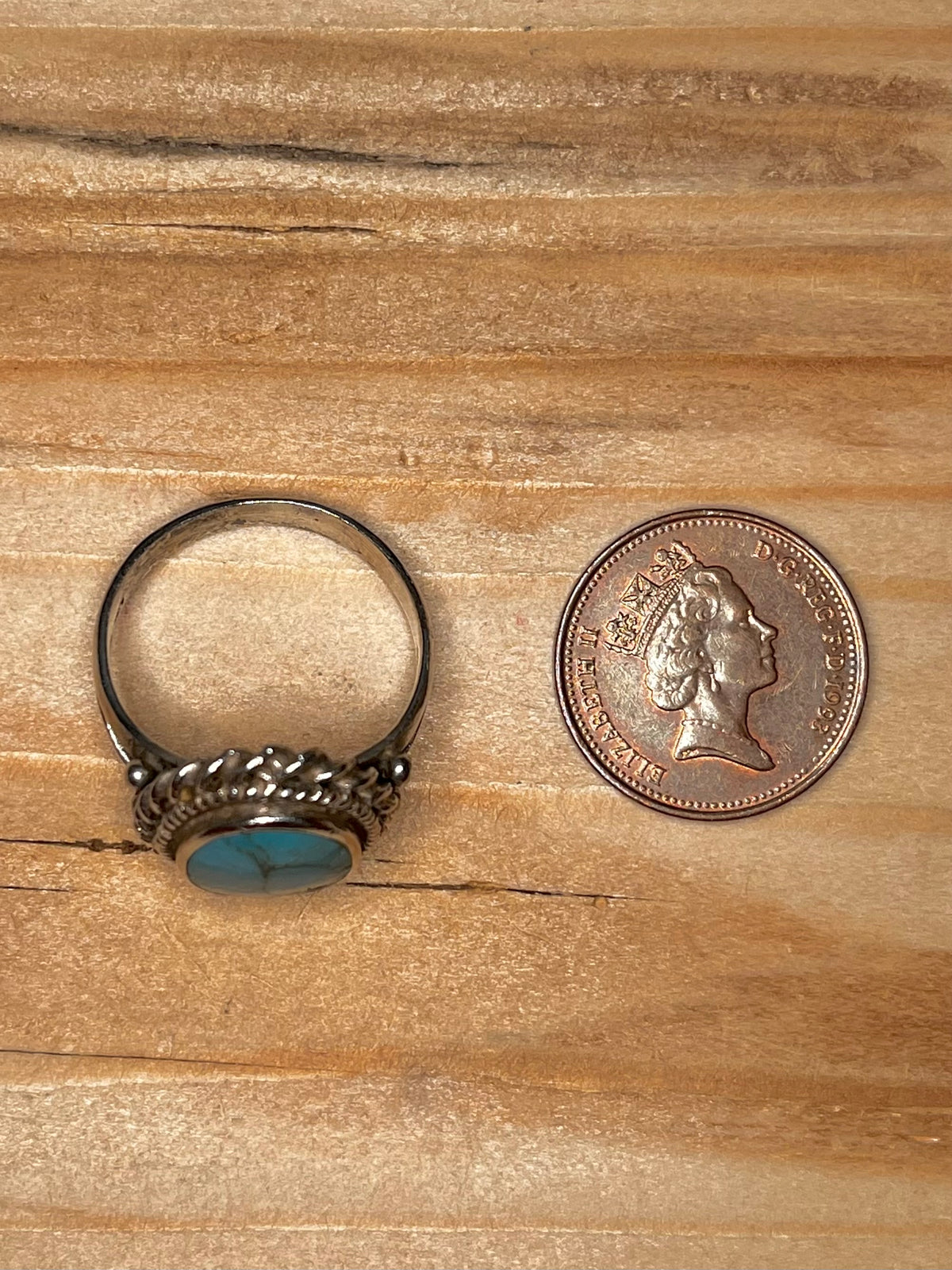 Navajo Style Turquoise Oval 925 Sterling Silver Size T1/2 Ring