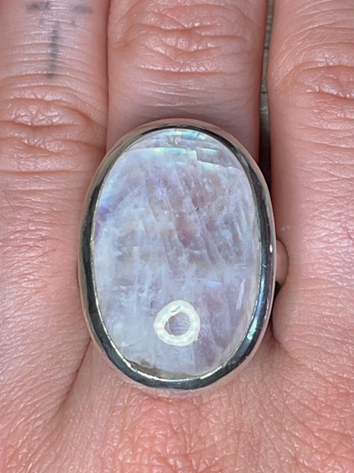 Large Oval Moonstone 925 Sterling Silver Size Q Ring