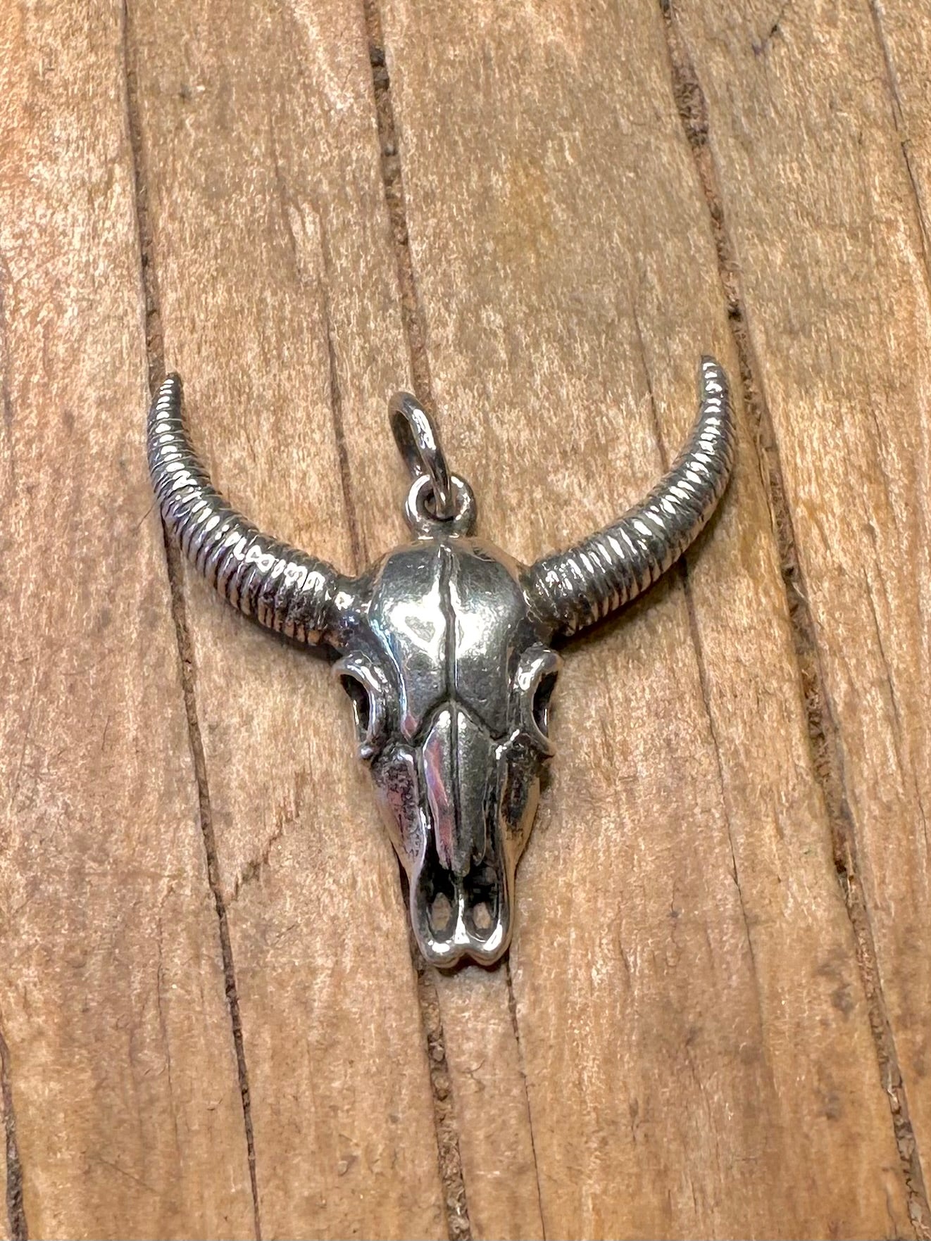 Vintage Bull Skull Head 925 Sterling Silver Pendant