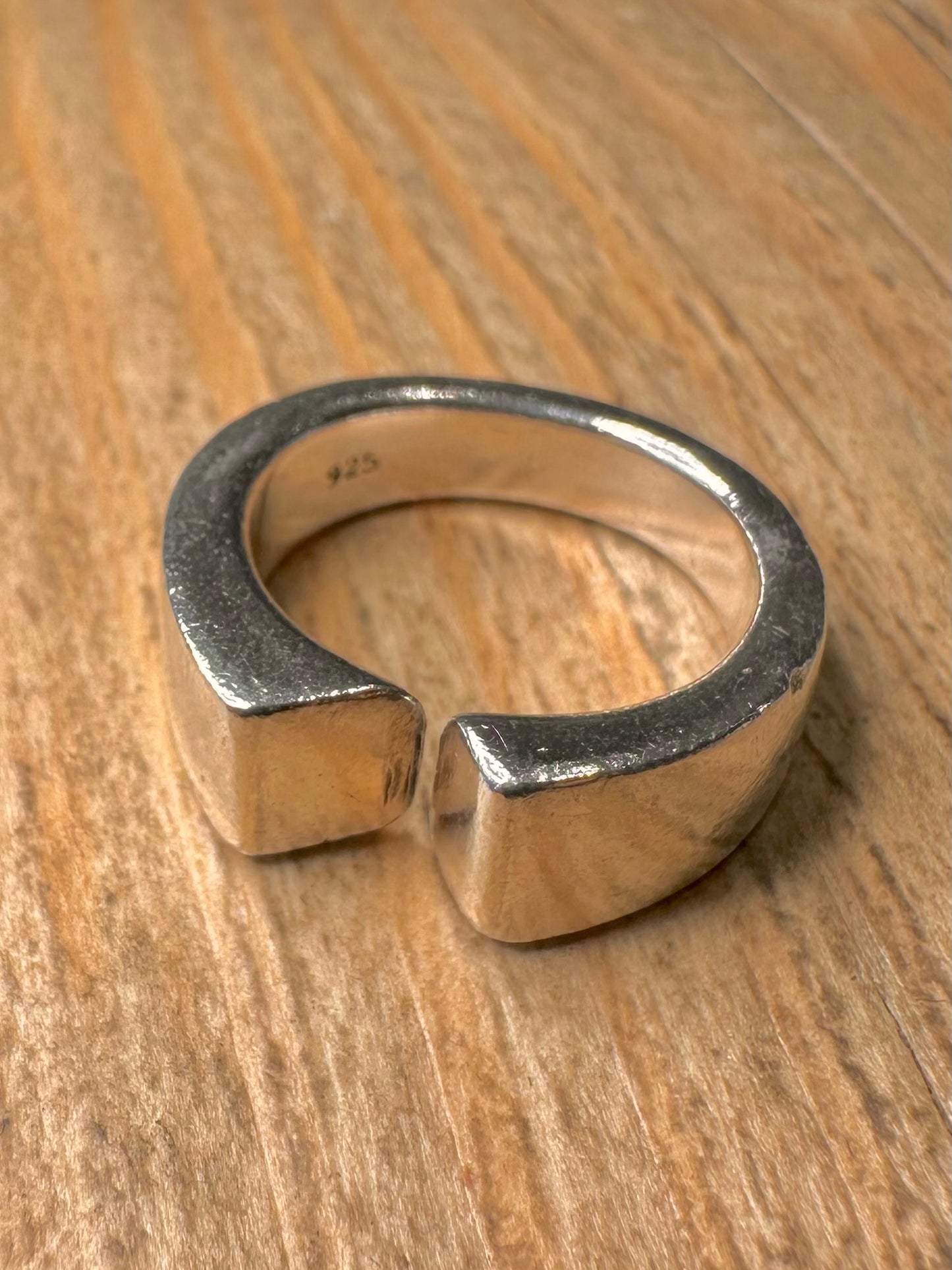 Abstract Box End 925 Sterling Silver Size N Ring