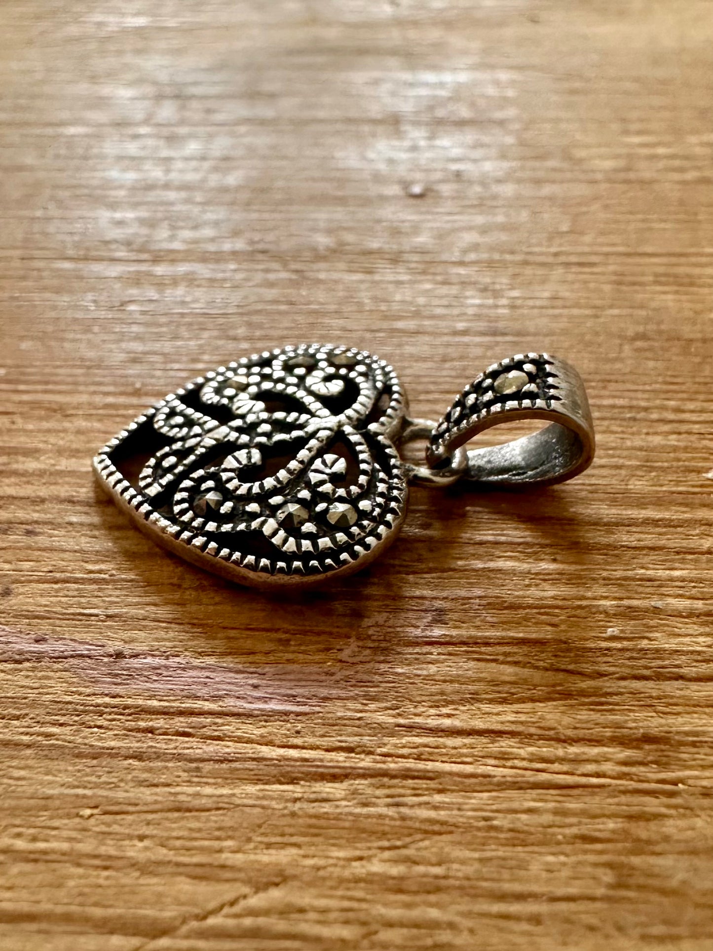 Vintage Heart Marcasite 925 Silver Pendant