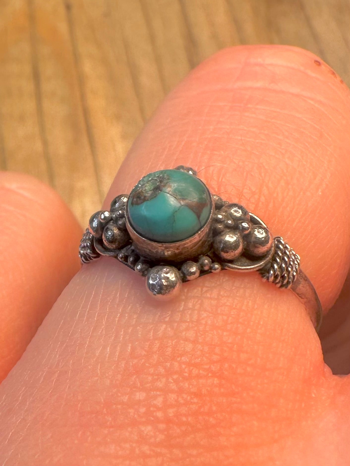 Vintage Raw Turquoise 925 Sterling Silver Size N1/2 Ring