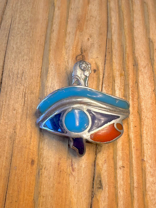 Eye of Horus Multi Coloured Egyptian Head 925 Sterling Silver Pendant