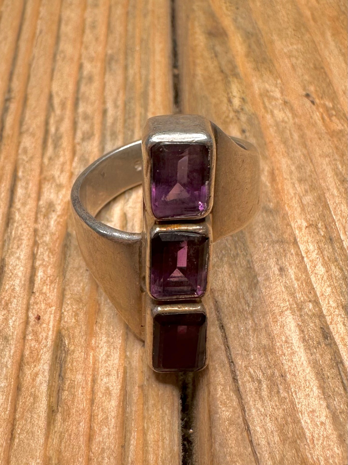 Abstract Purple Amethyst 925 Sterling Silver Size N Ring