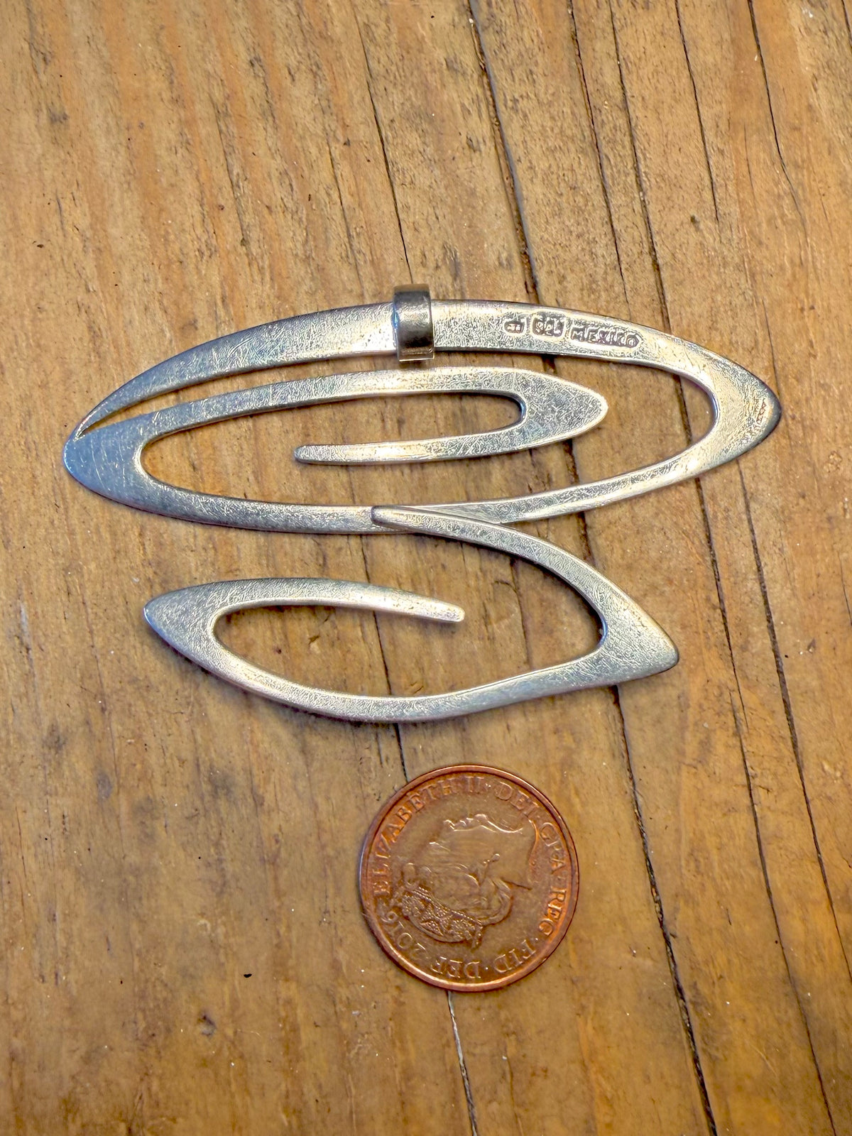 Large Abstract Sharp Swirl Mexico 925 Sterling Silver Pendant