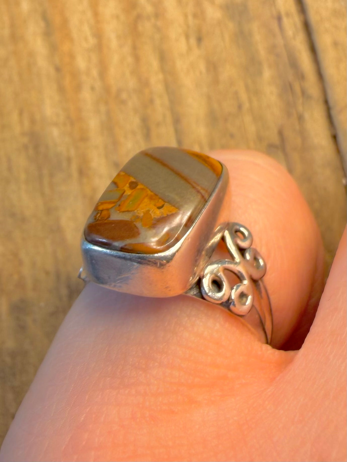 Rectangle Jasper 925 Sterling Silver Size N Ring