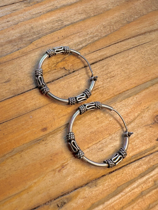 Bali Style Hoops 925 Sterling Silver Earrings