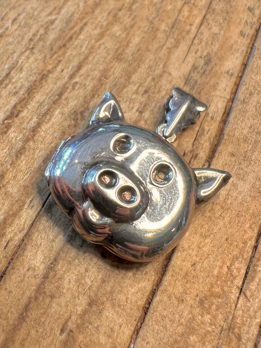 Pig Head Locket 925 Sterling Silver Pendant