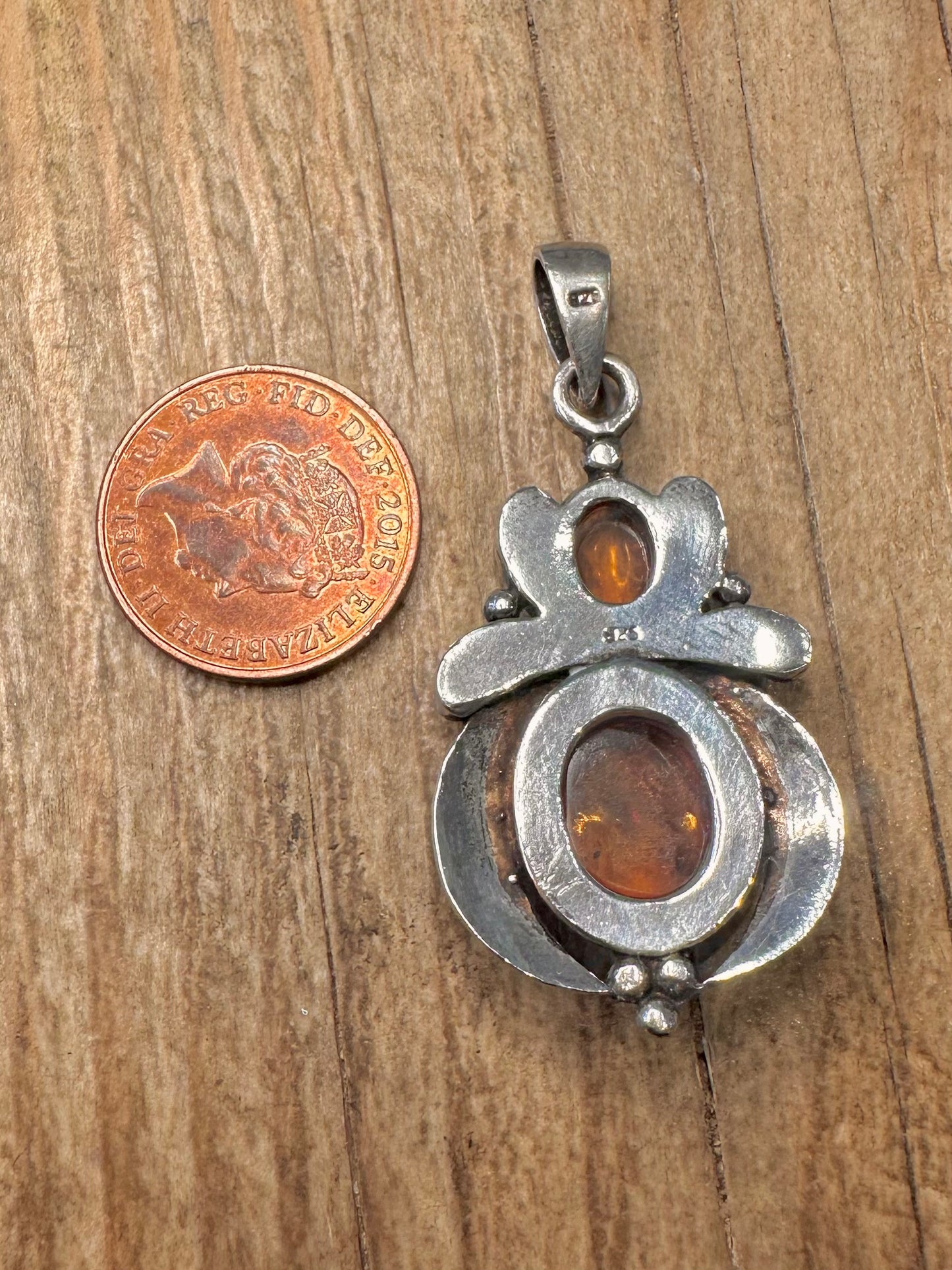 Vintage Blumen-Bernstein-Design 925 Sterling Silber Anhänger
