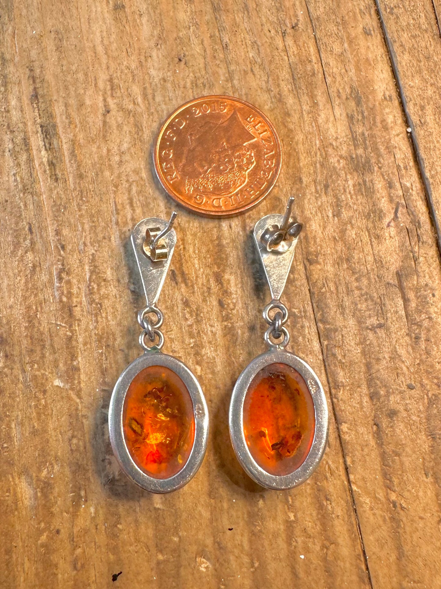 Amber Dangle Oval 925 Sterling Silver Earrings