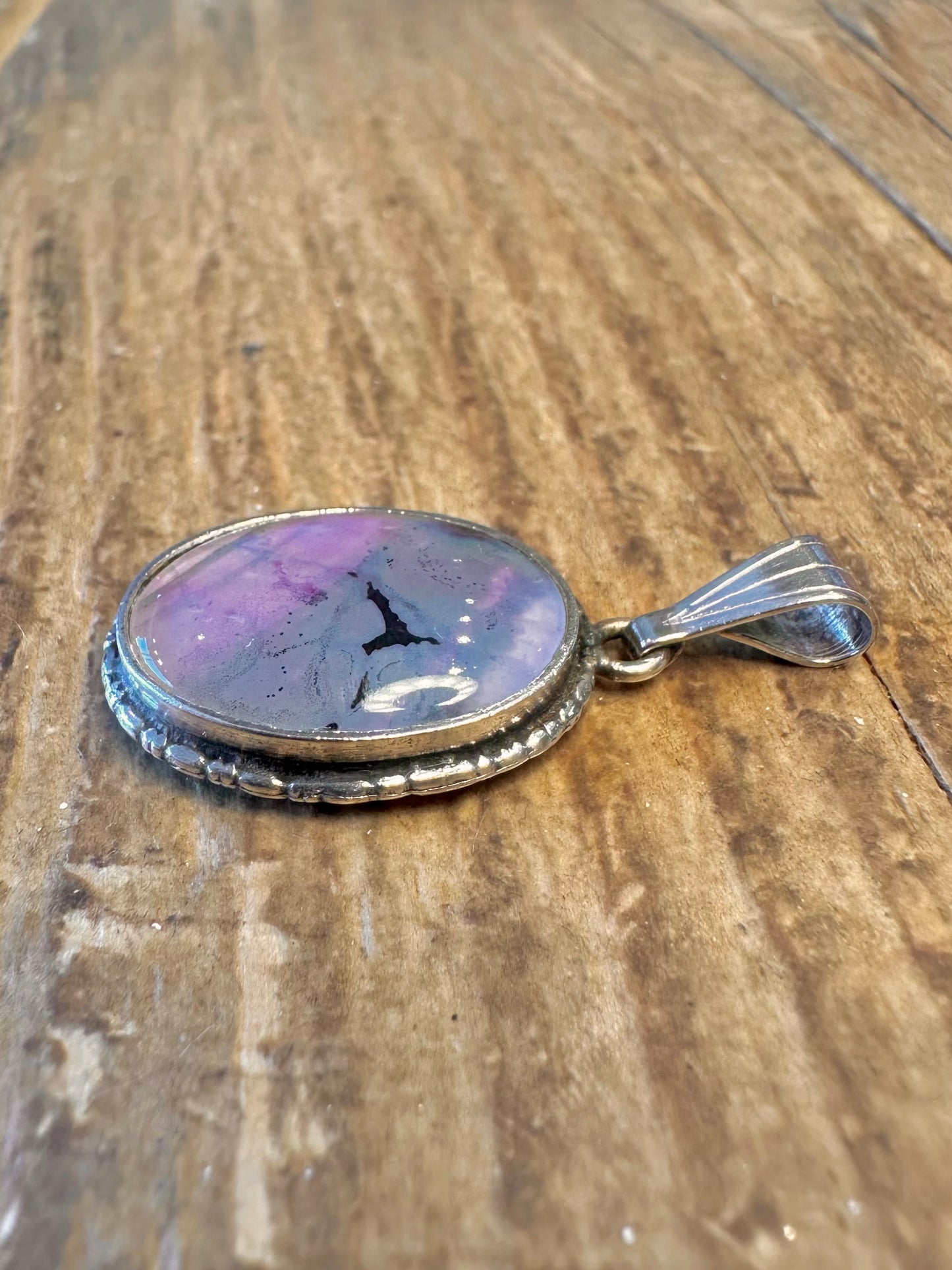 Oval Iridescent Stone 925 Sterling Silver Pendant