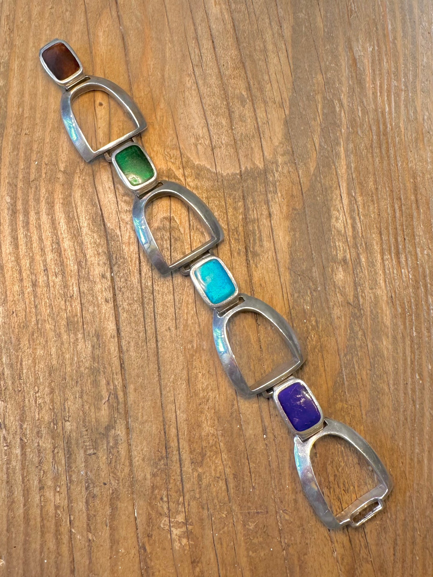 Abstract Modernist Multi Coloured 925 Sterling Silver 7.5 inch Bracelet