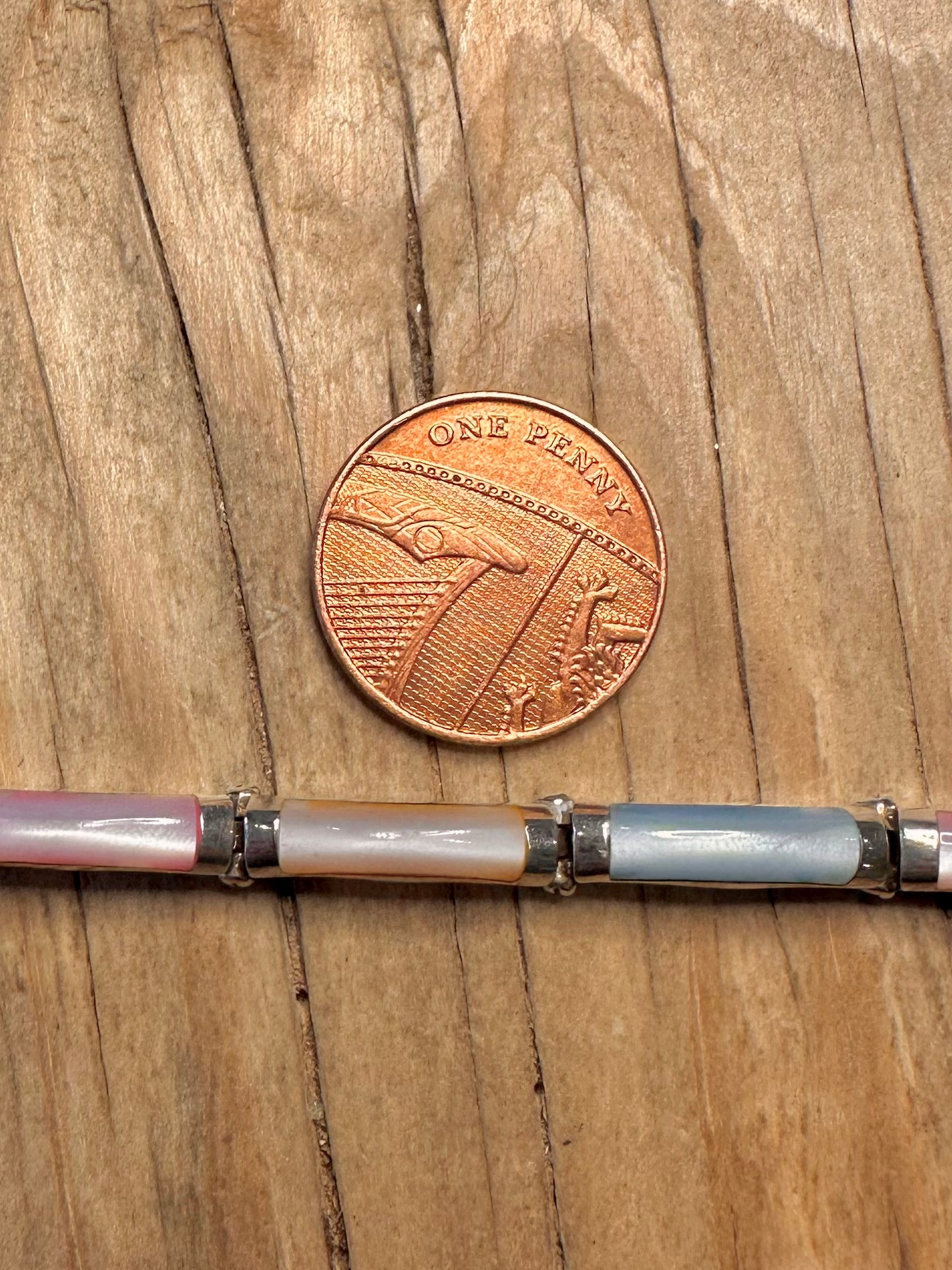 Modernist Coloured Mother of Pearl 925 Sterling Silver 7.2 inch Bracelet