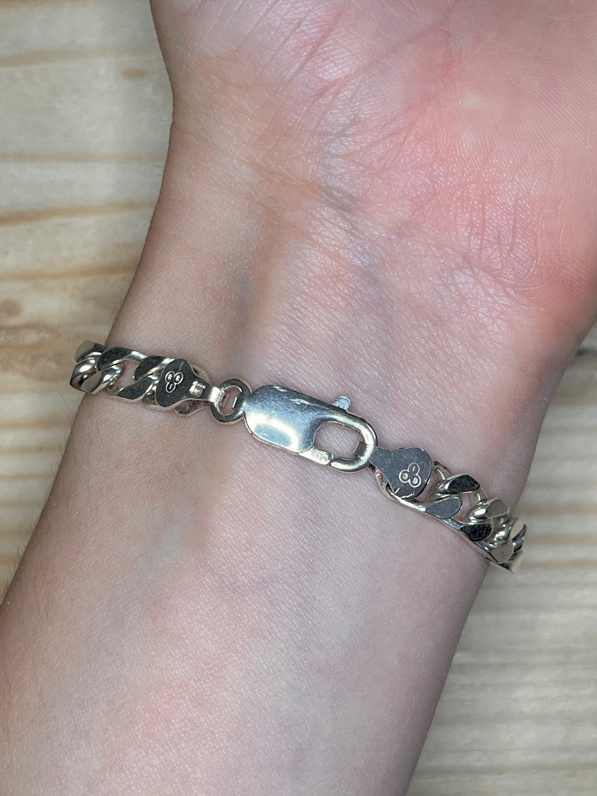 Unique Flat Curb Link Chain 925 ITALY Sterling Silver 8.5 inch Bracelet