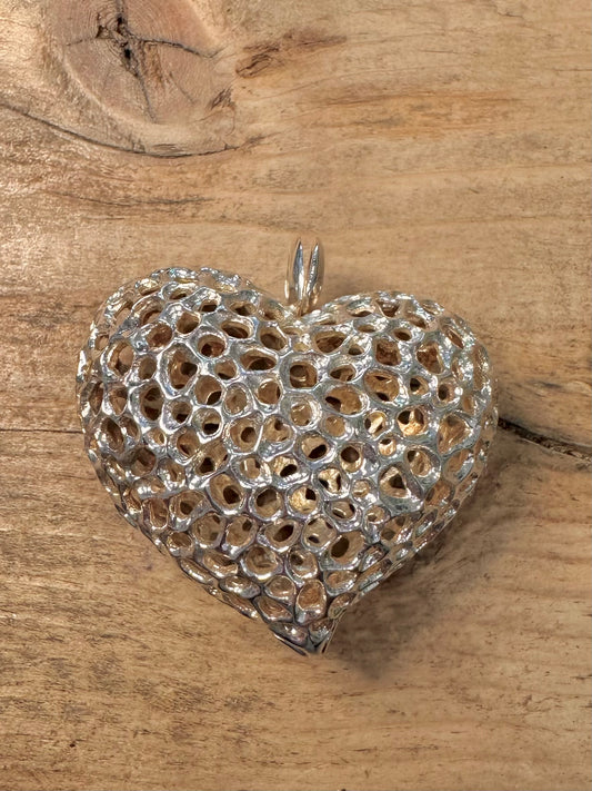 Vintage Abstract Heart Locket Filigree 925 Silver Pendant