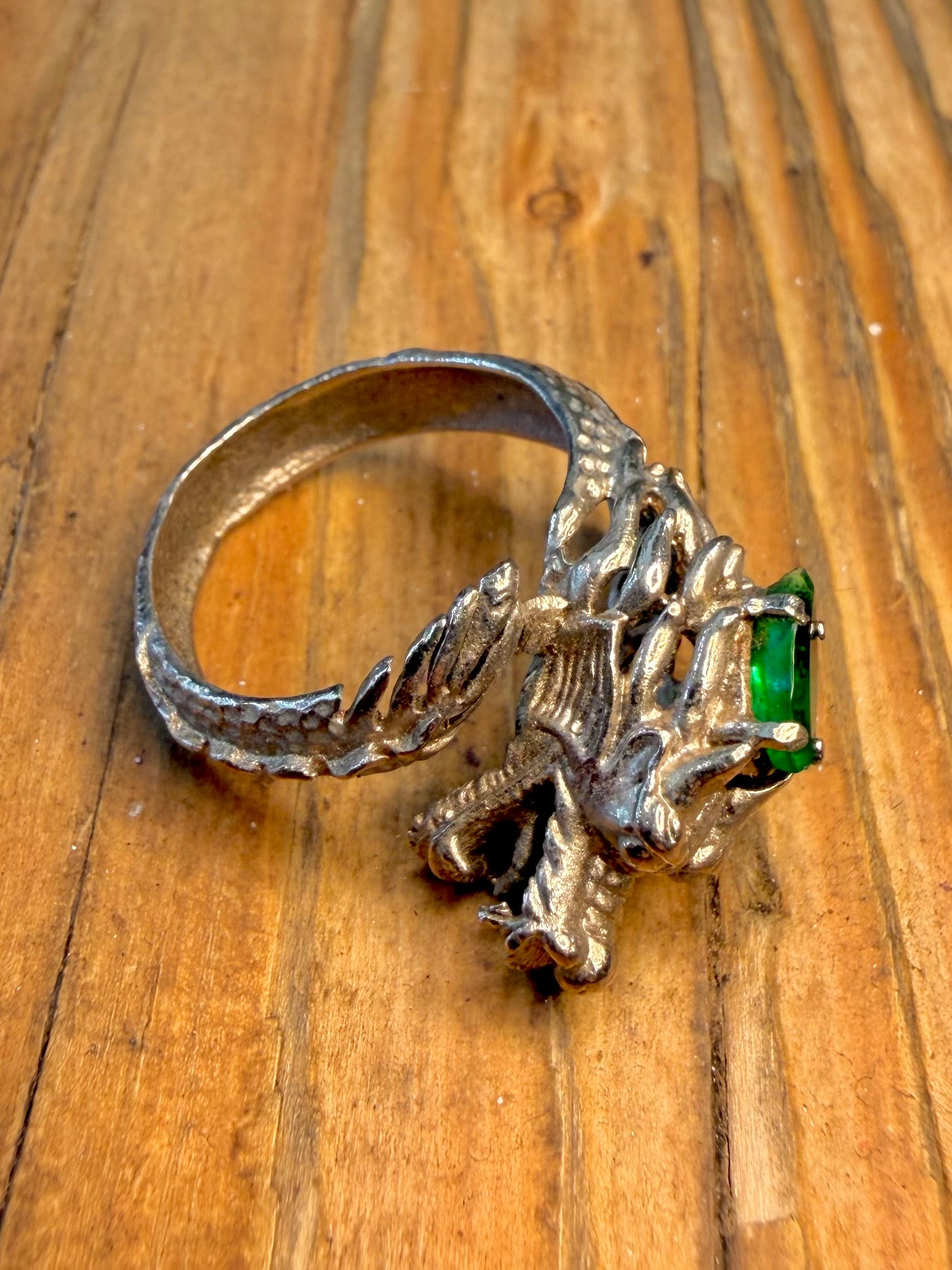 Dragon Green Stone Detailed 925 Sterling Silver Size Q1/2 Ring