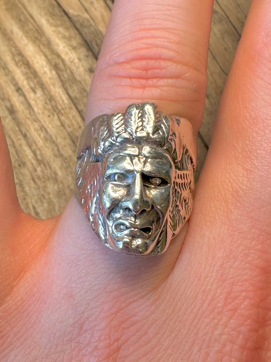 American Indian Head 925 Sterling Silver Size P Ring