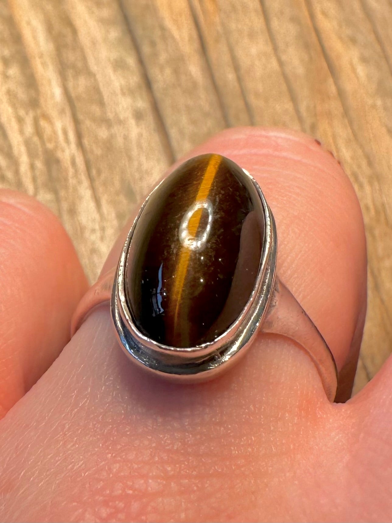 Vintage Tigers Eye Oval 925 Sterling Silver Size Q1/2 Ring