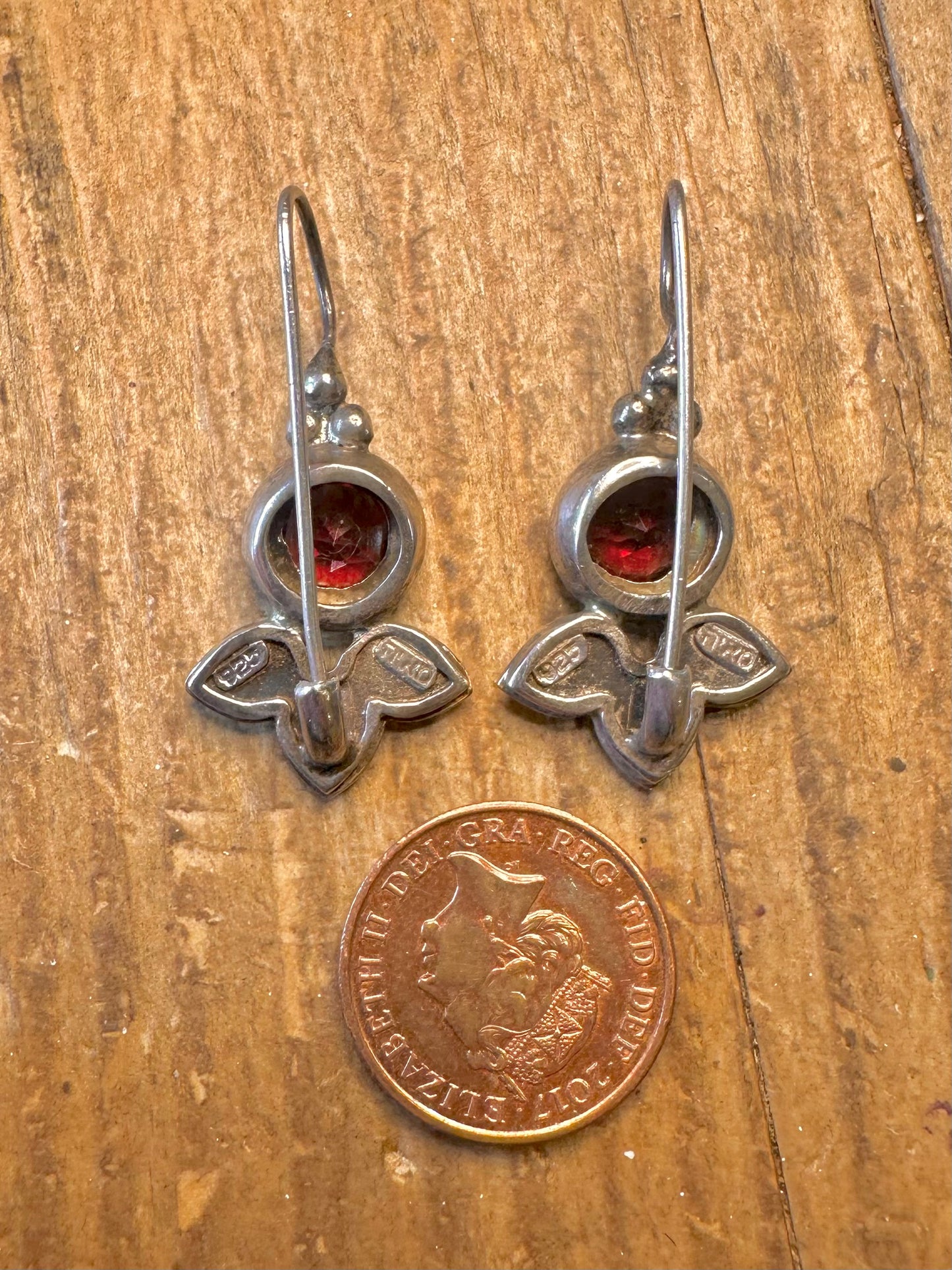 Red Gemstone Leaf Design 925 Sterling Silver Earrings