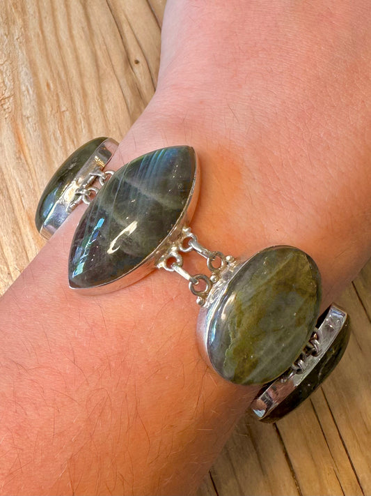 Stunning Labradorite 925 Silver 7.5 to 8 inch Bracelet