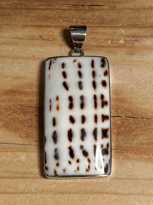 Large Rectangular Cowrie Shell 925 Sterling Silver Pendant