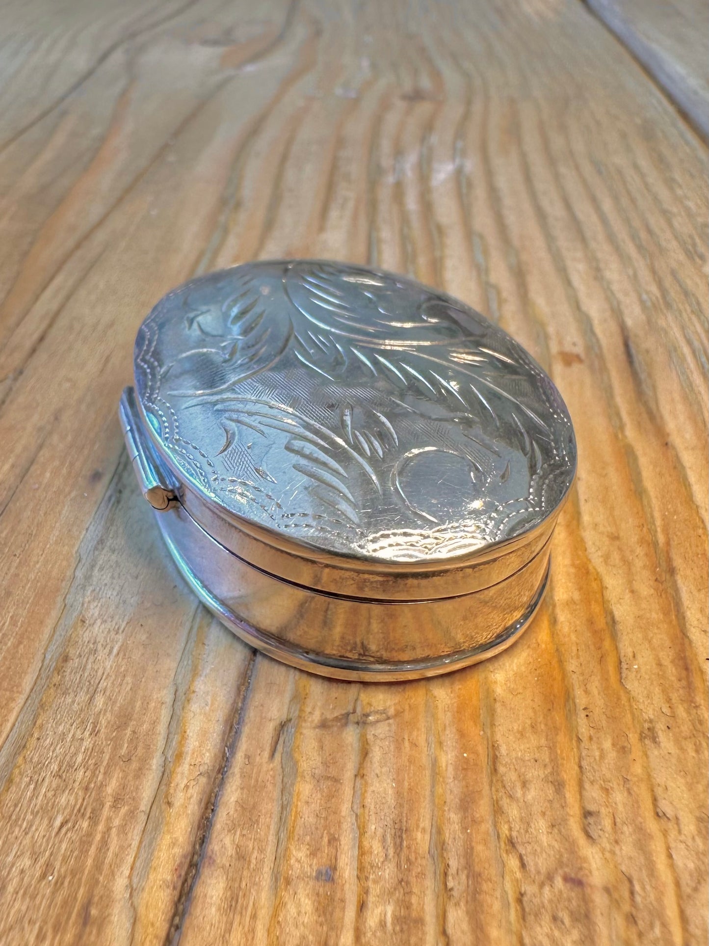 Large Engraved 1996 Oval Pill Box 935 Sterling Silver Collectable