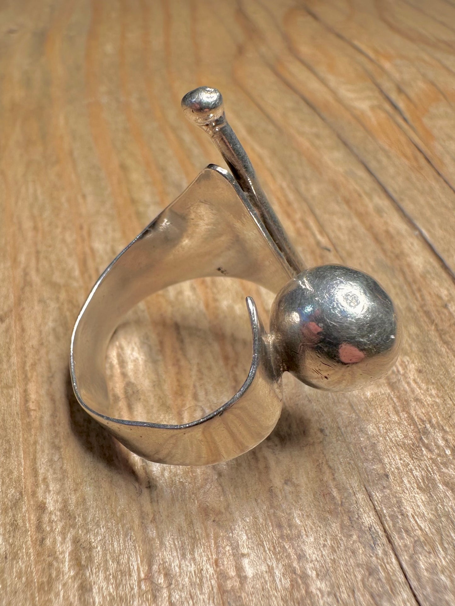 Abstrakter Kugel- und Stangen-Ring aus 925er Sterlingsilber, verstellbare Größe P1/2