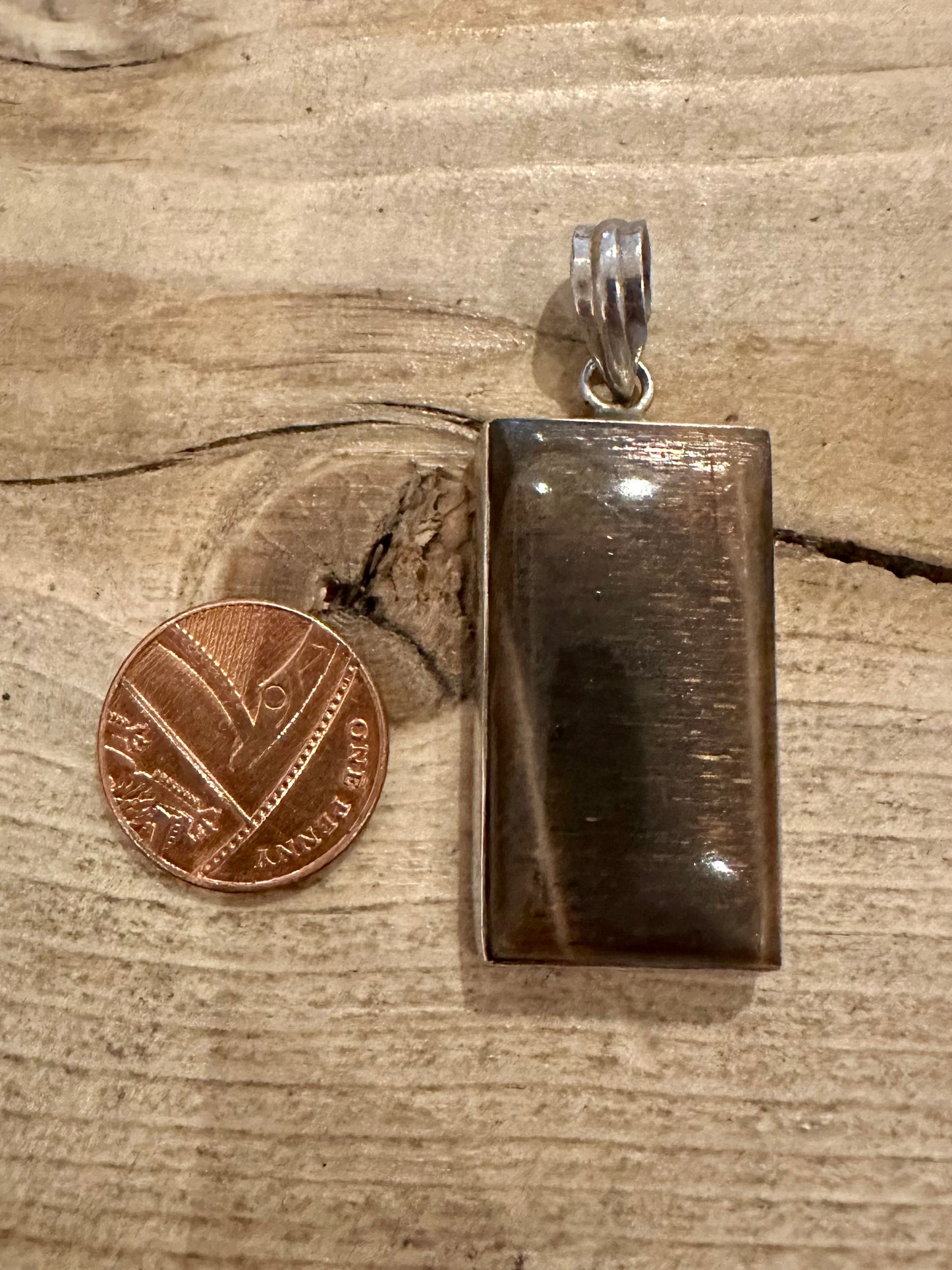 Vintage Brown Agate Rectangle 925 Silver Pendant