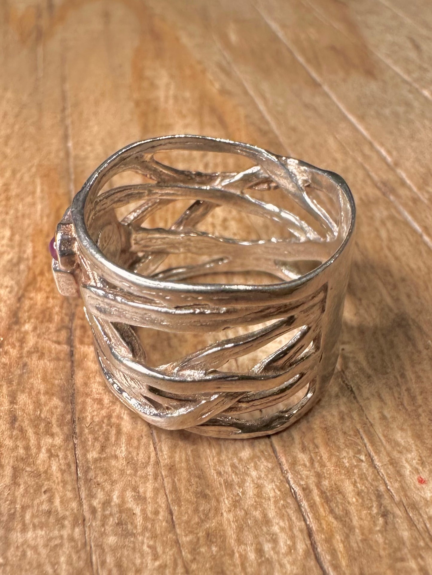 Abstract Layer Amethyst 925 Sterling Silver Size O Ring