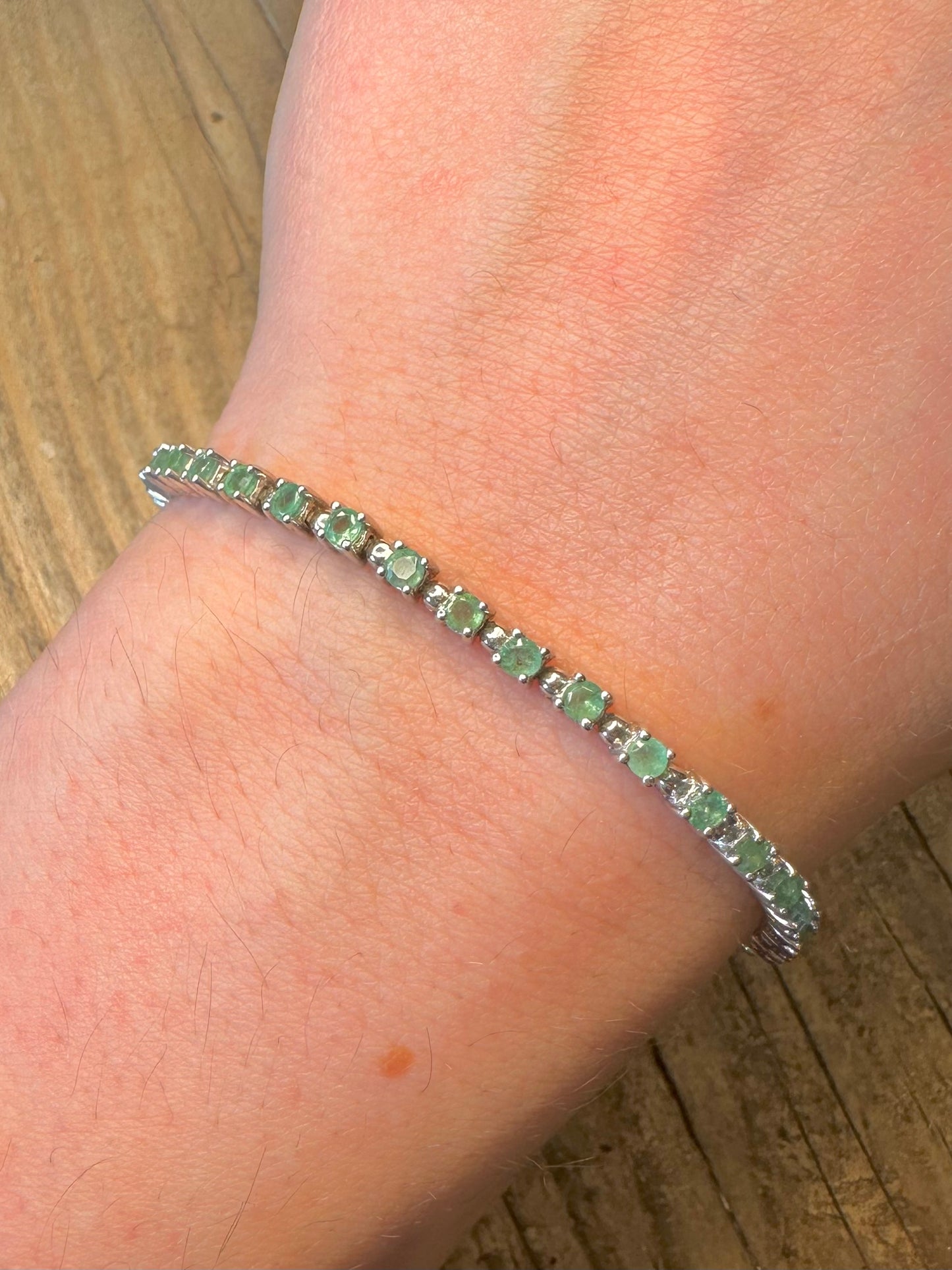 Green Gemstone Tennis 925 Sterling Silver 7.5 inch Bracelet
