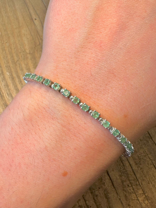 Green Gemstone Tennis 925 Sterling Silver 7.5 inch Bracelet