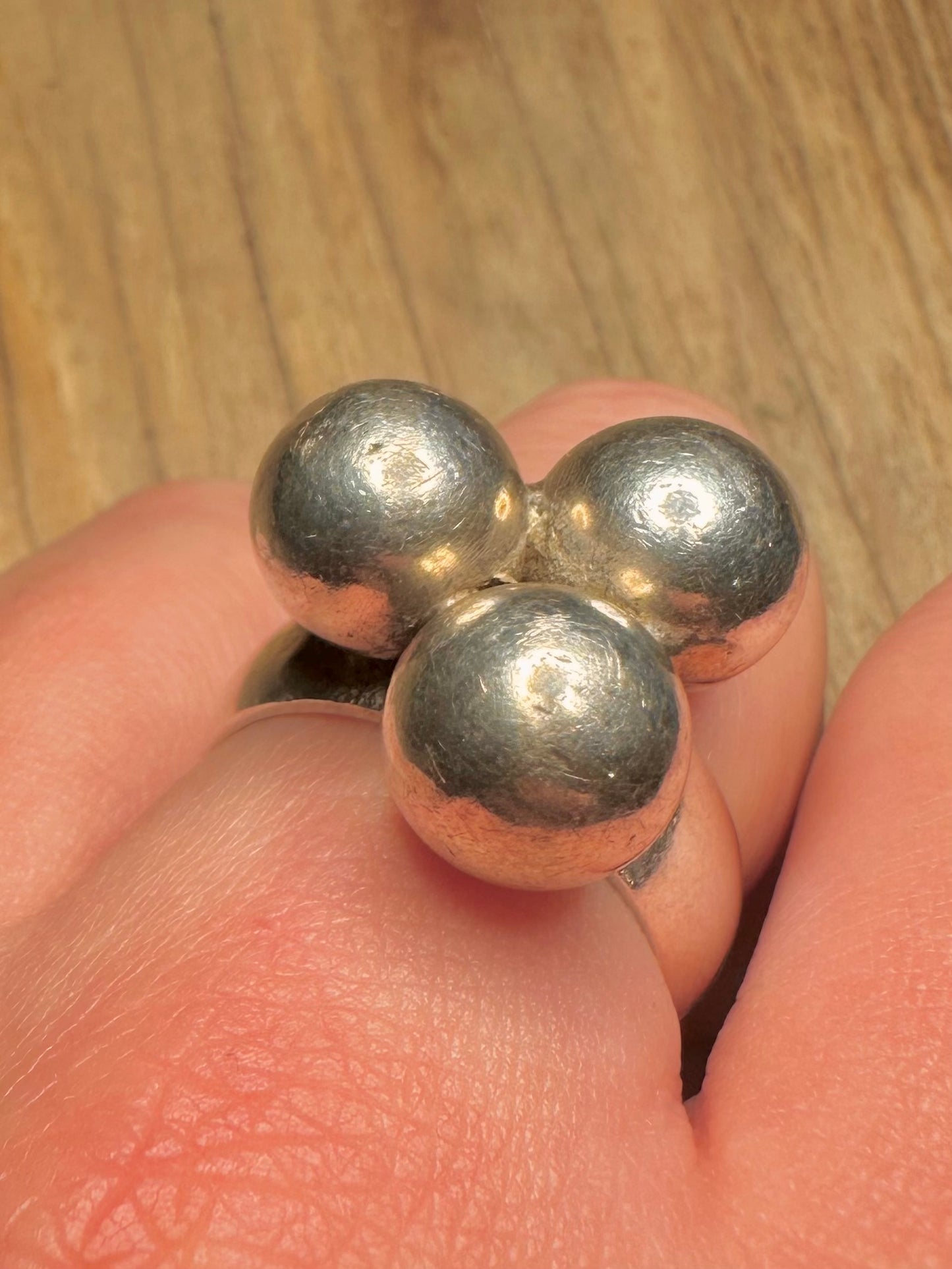 Abstract Three Balls 925 Sterling Silver Size T1/2 Ring