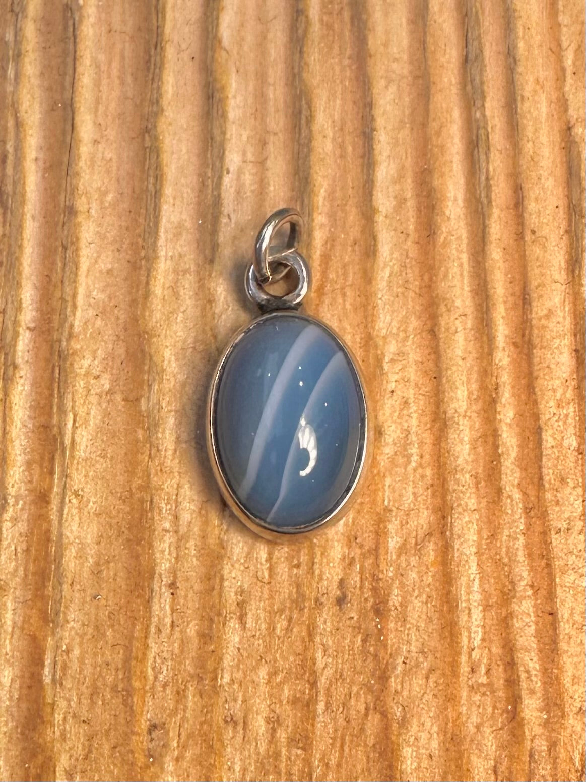 Blue Lace Agate 1988 Oval 925 Sterling Silver Pendant