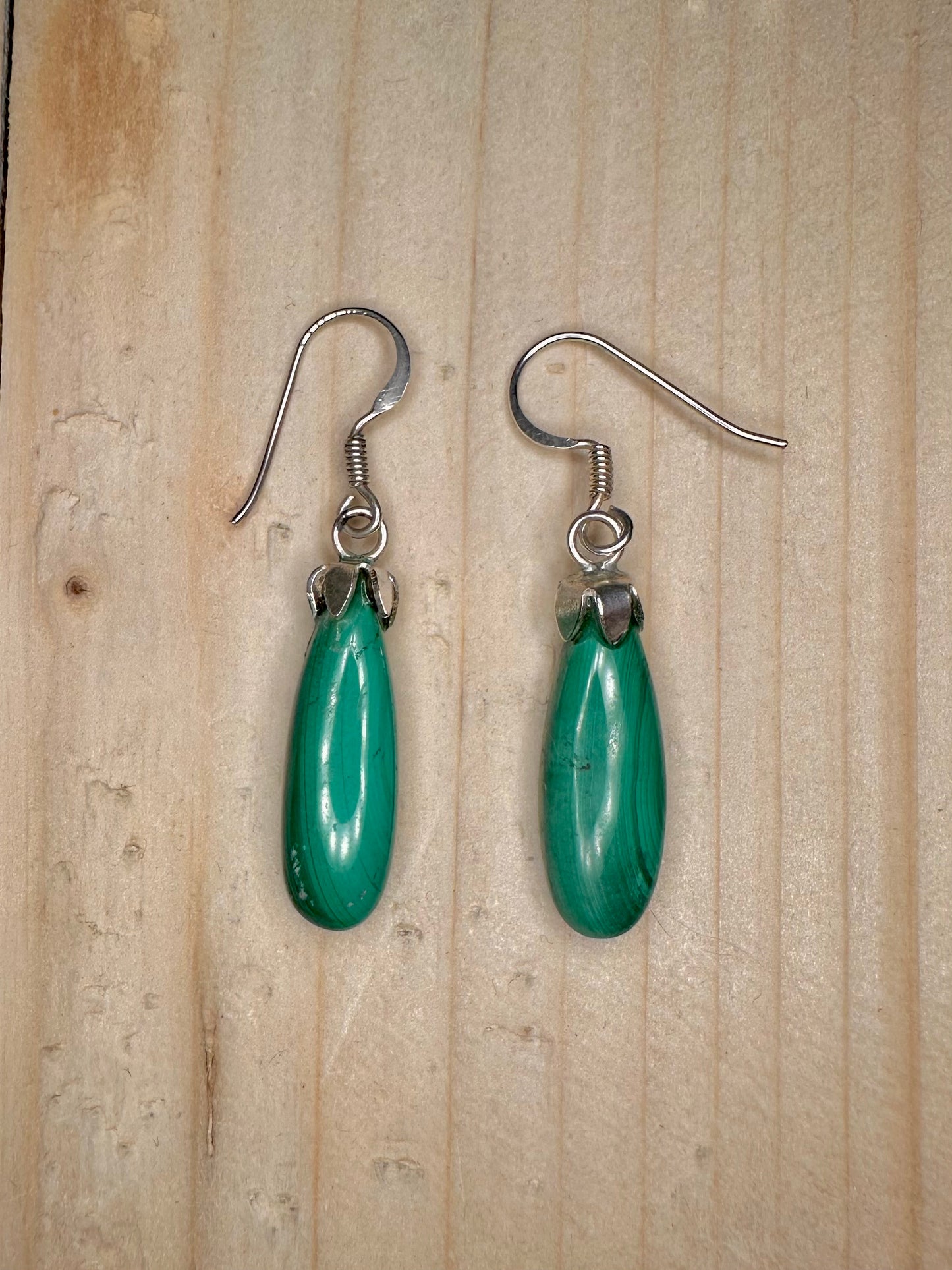 Malachite Drop 925 Sterling Silver Earrings