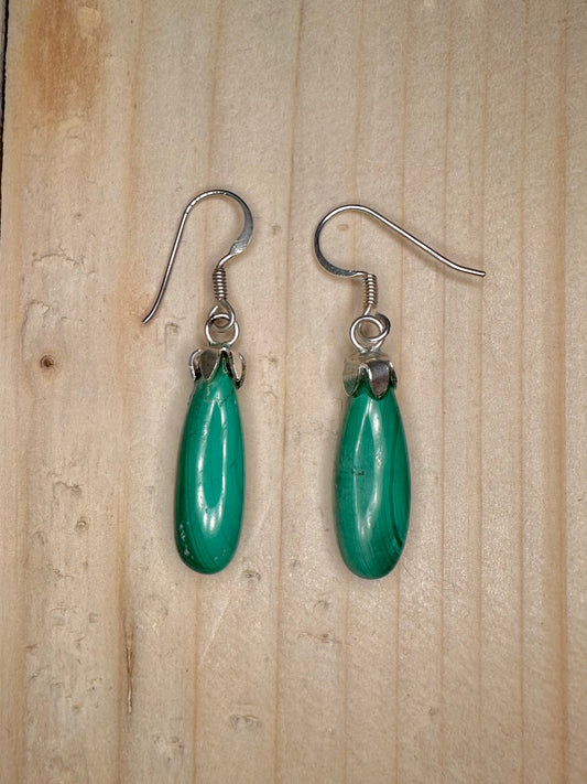 Malachite Drop 925 Sterling Silver Earrings