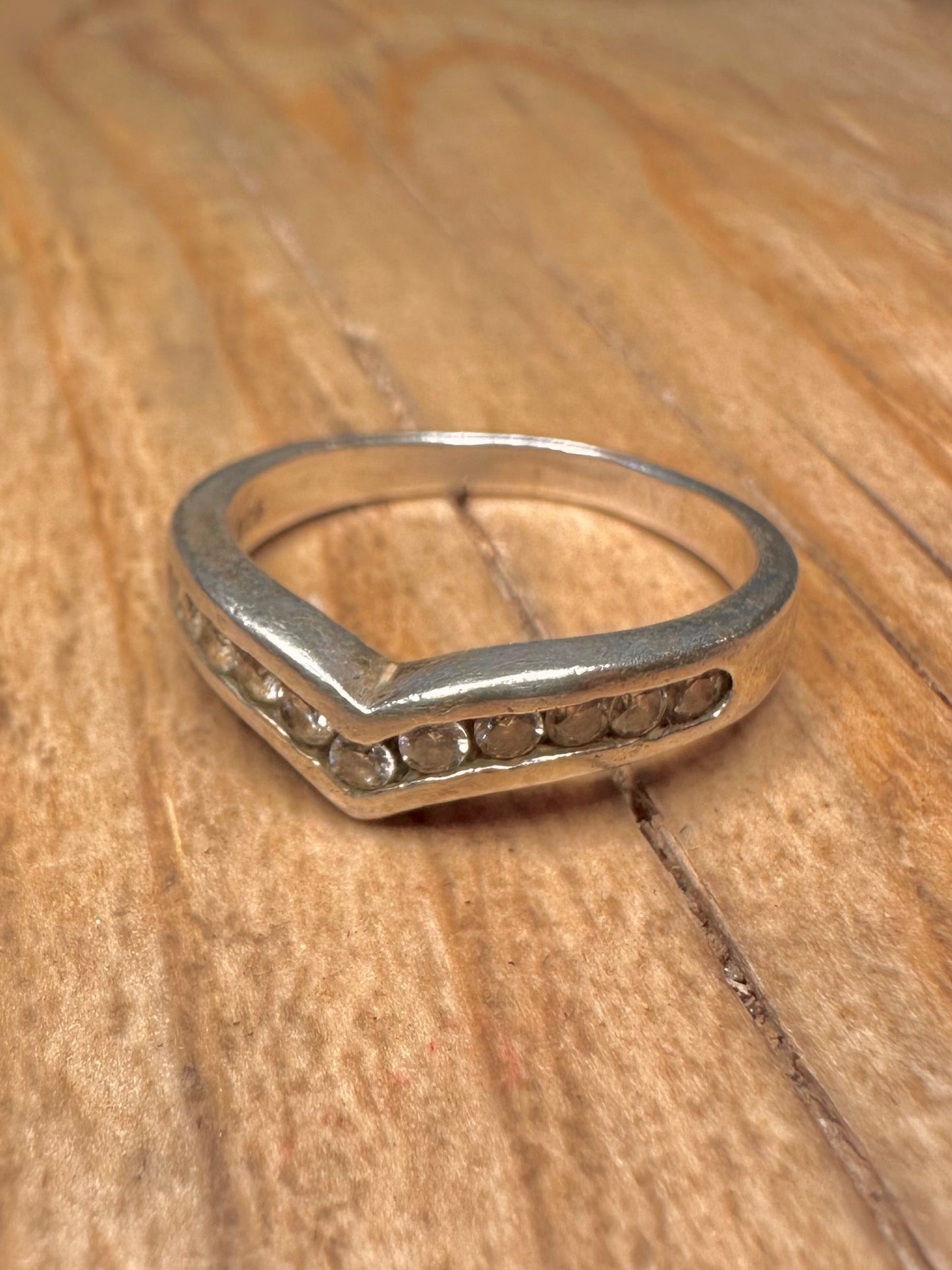 Vintage CZ White Wishbone 925 Sterling Silver Size P Ring