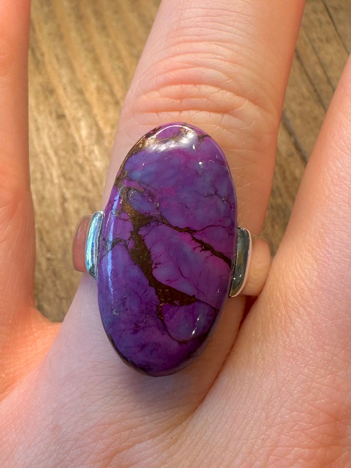 Oval Purple Copper Turquoise Chunky Band 925 Sterling Silver Size S Ringh