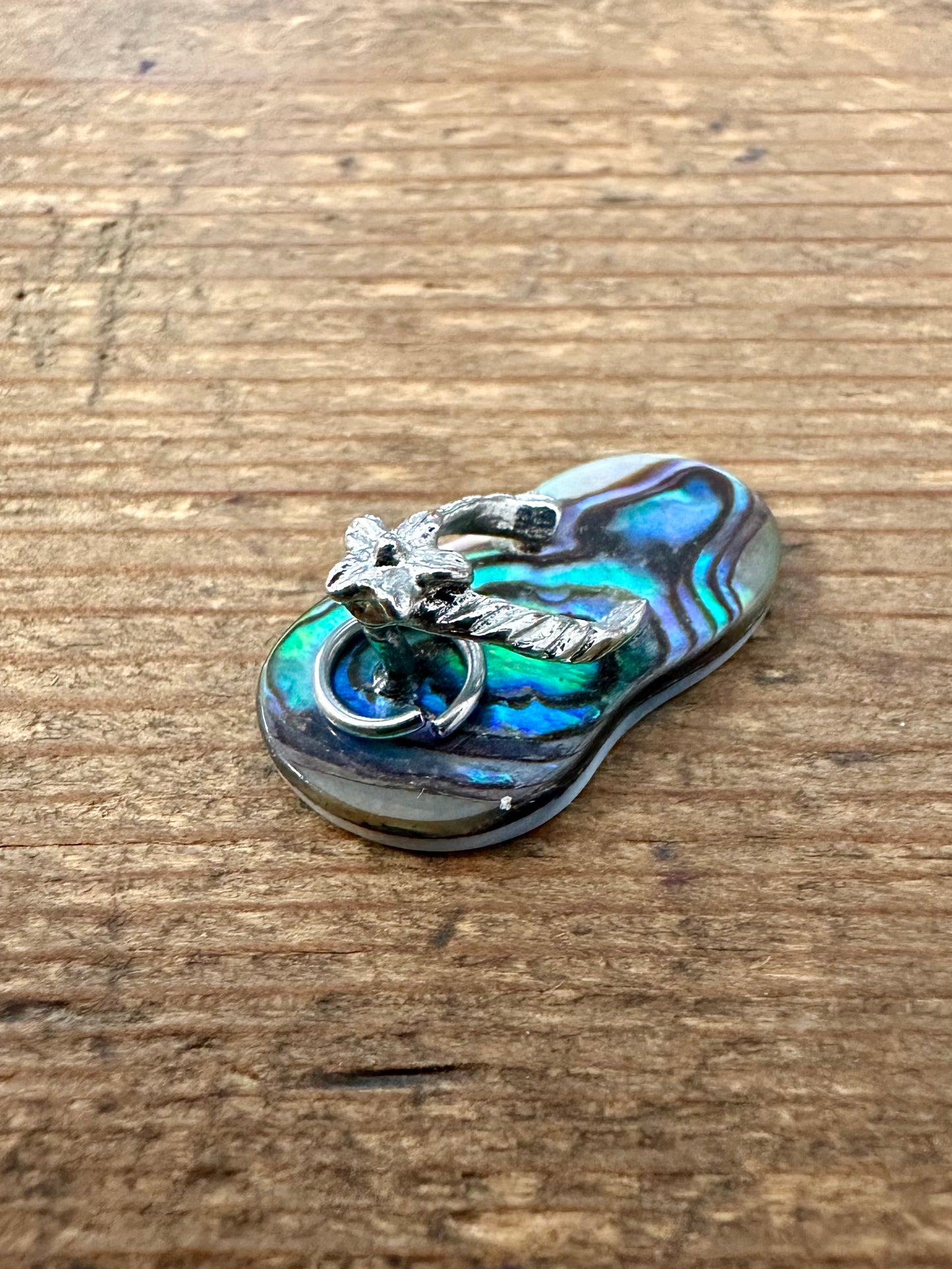 Modern Abalone Flip Flop Silver Pendant