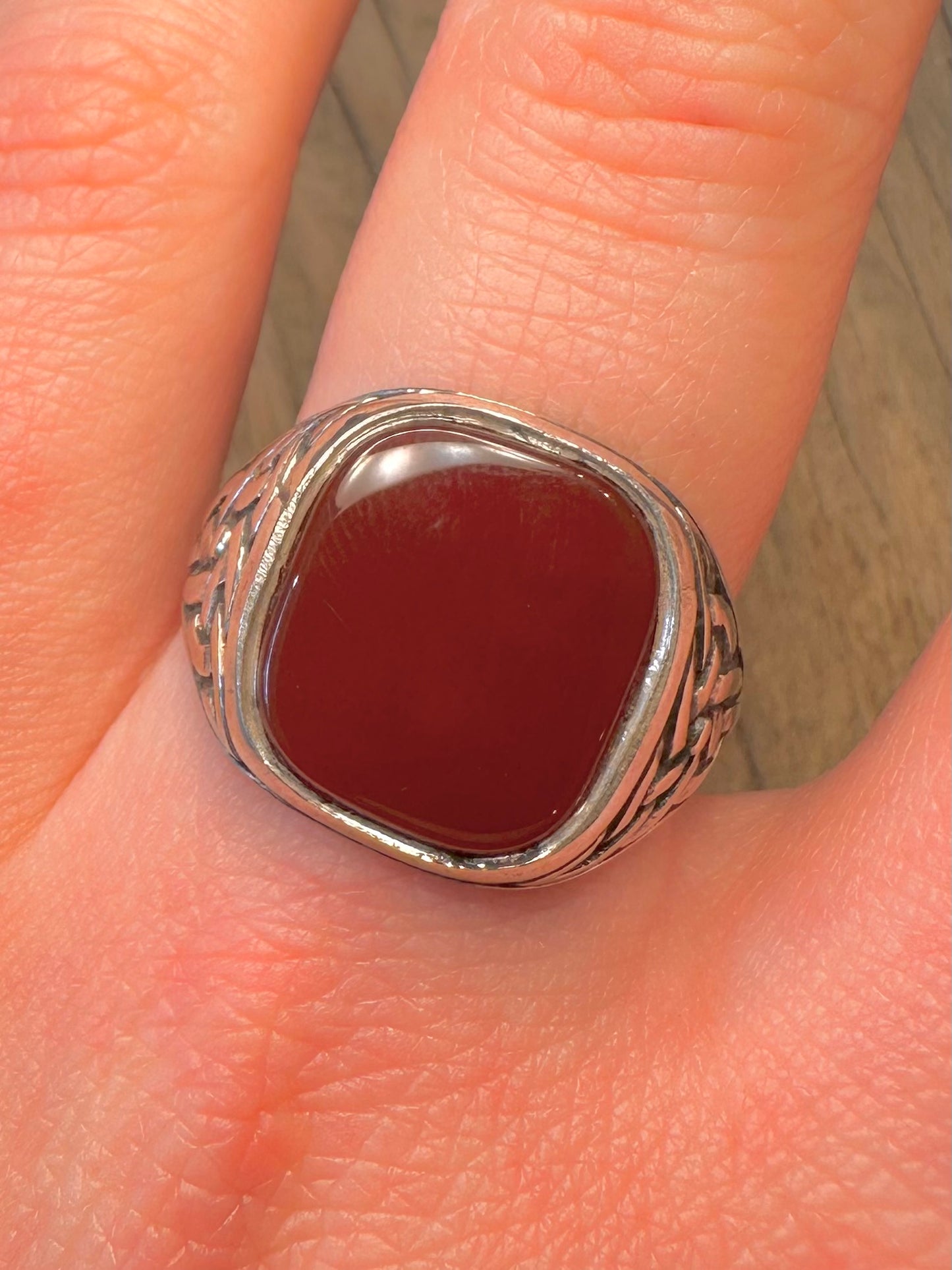 Vintage Carnelian Celtic Signet 925 Sterling Silver Size Z Ring