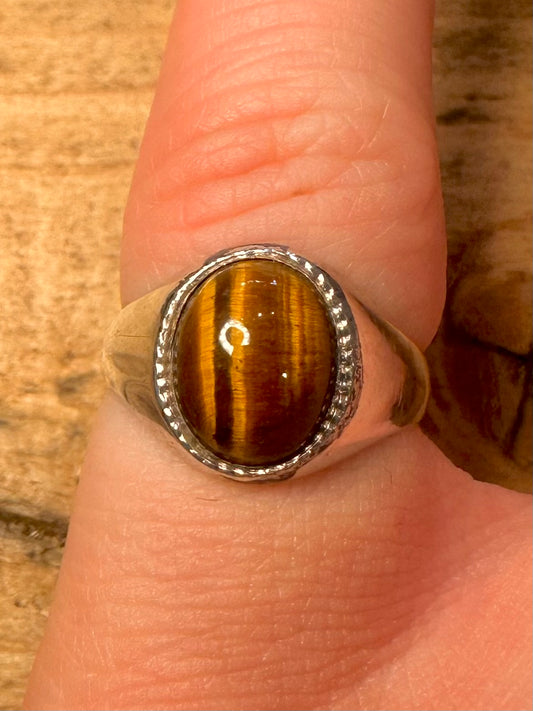 Vintage 1980 Tigers Eye Signet 925 Silver Size K Ring
