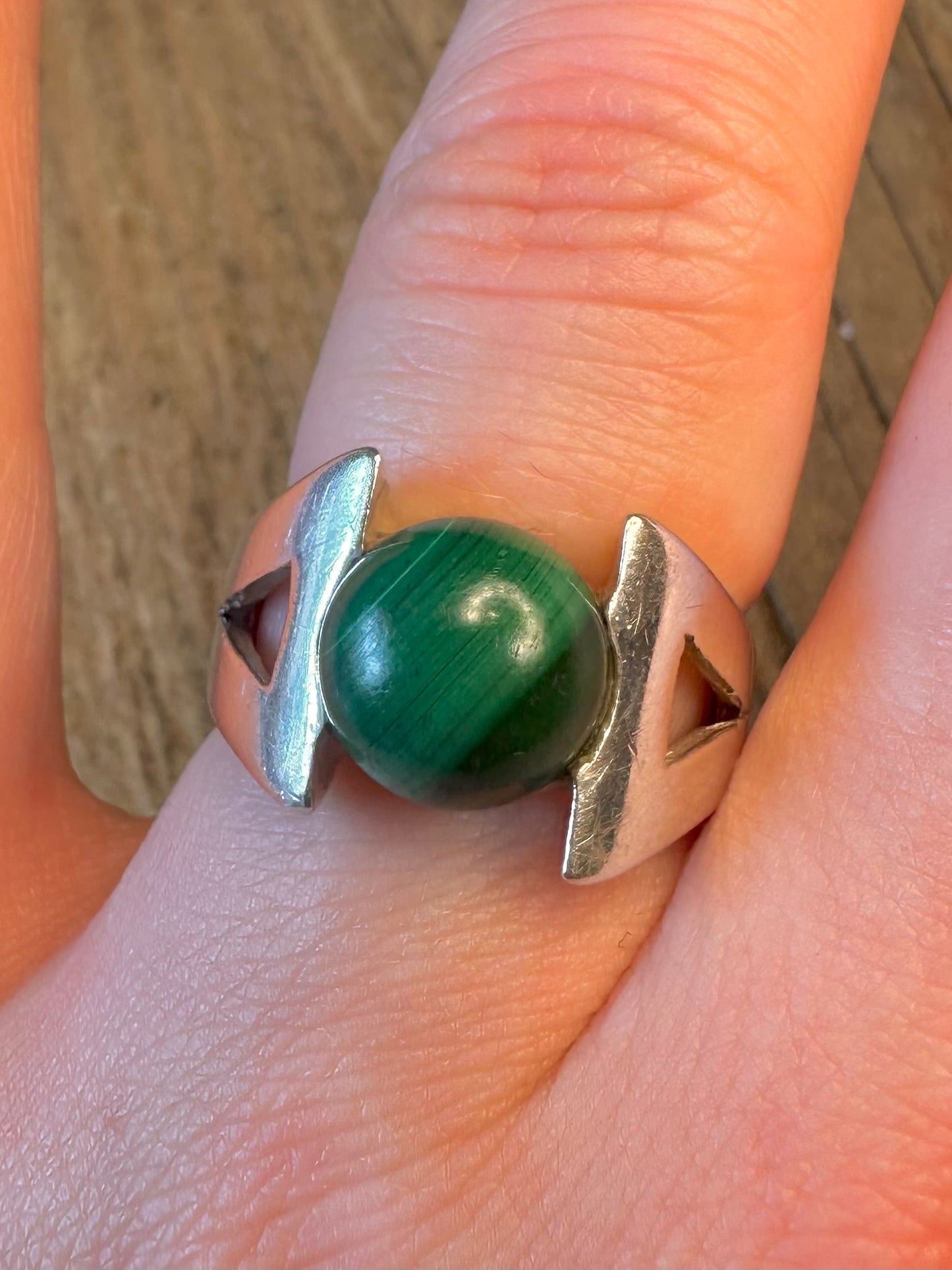 Abstract Malachite 925 Sterling Silver Size O1/2 Ring