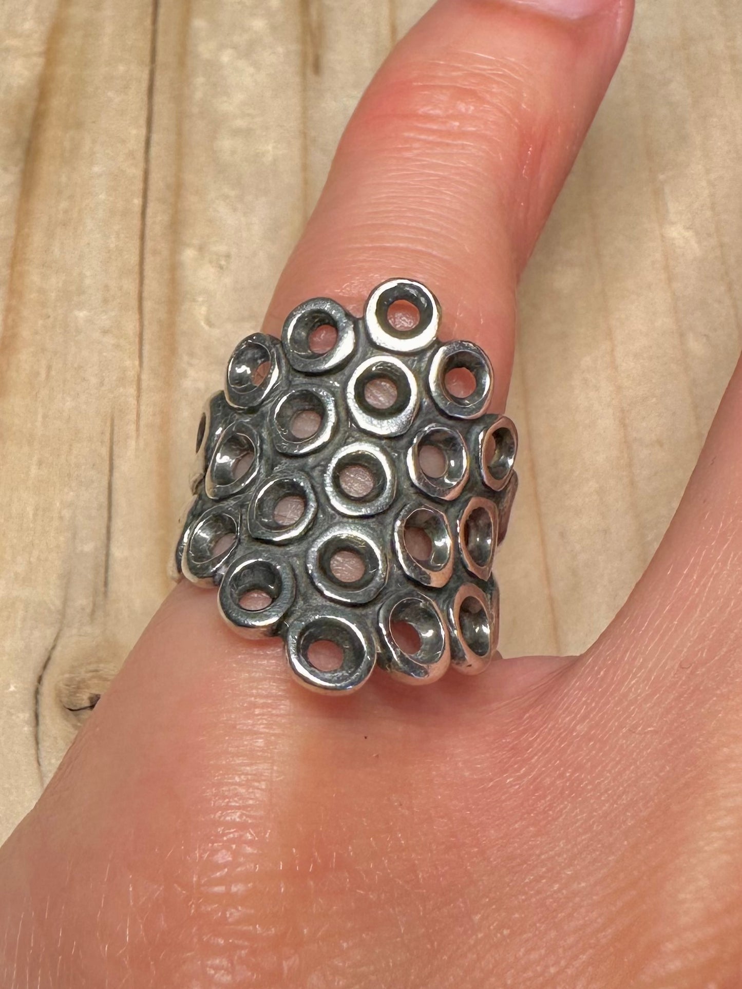 Abstract Modernist Circles 925 Sterling Silver Size J1/2 Ring