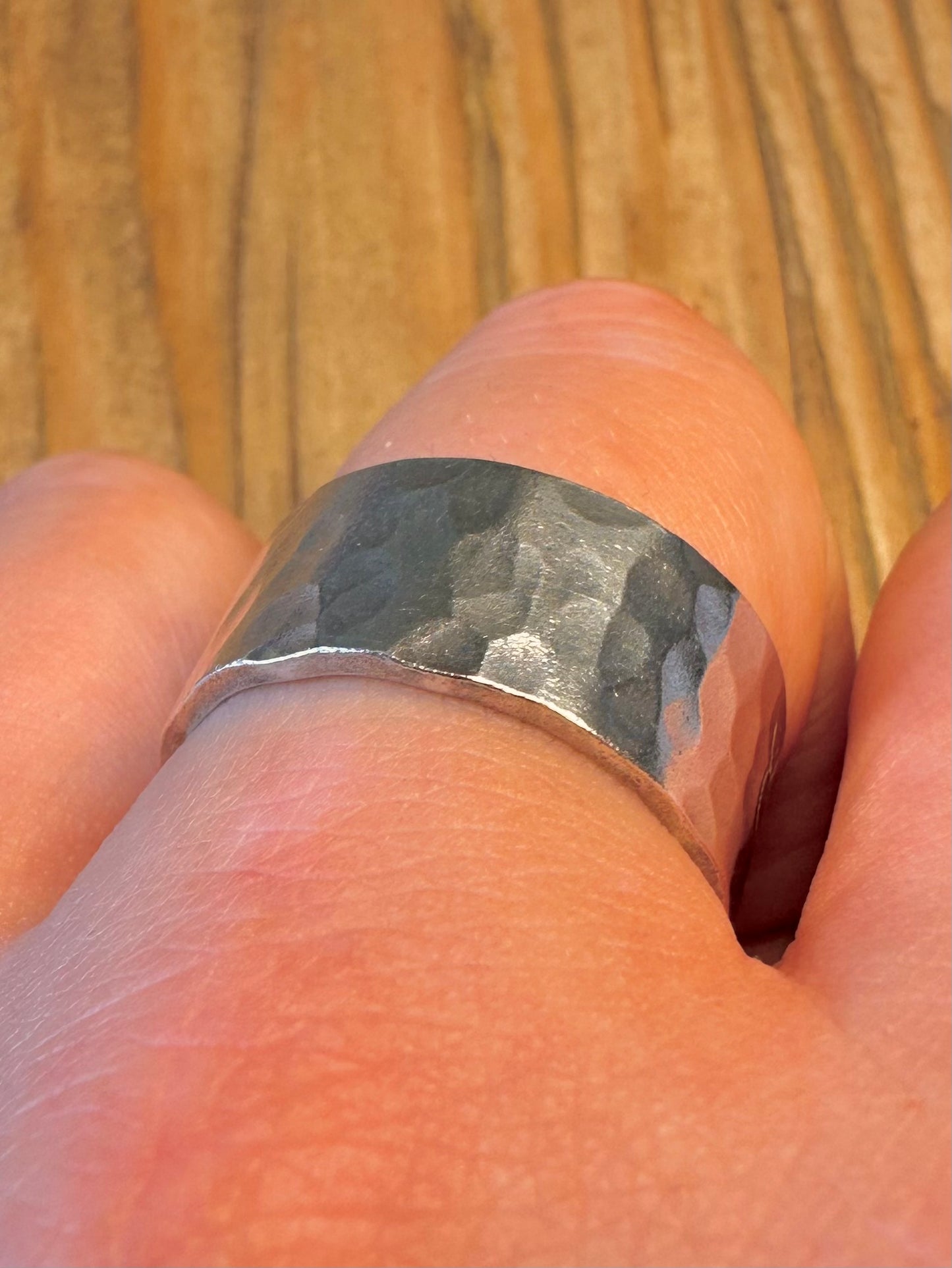 Wide Hammered Band 925 Sterling Silver W Ring