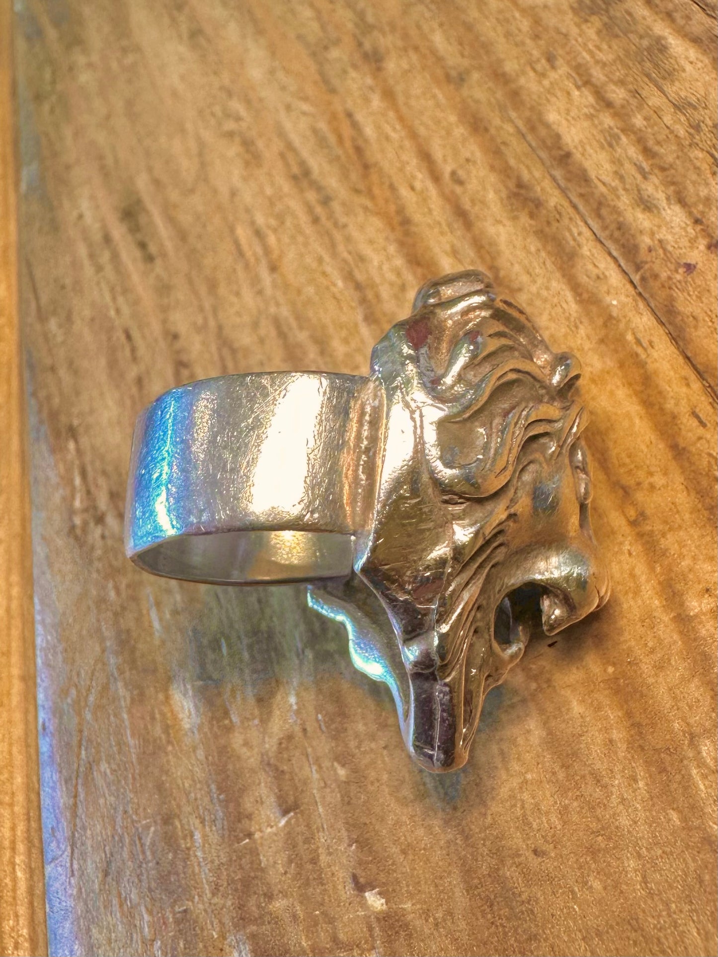 Schwerer Löwenkopf 925er Sterlingsilber Ring Größe N