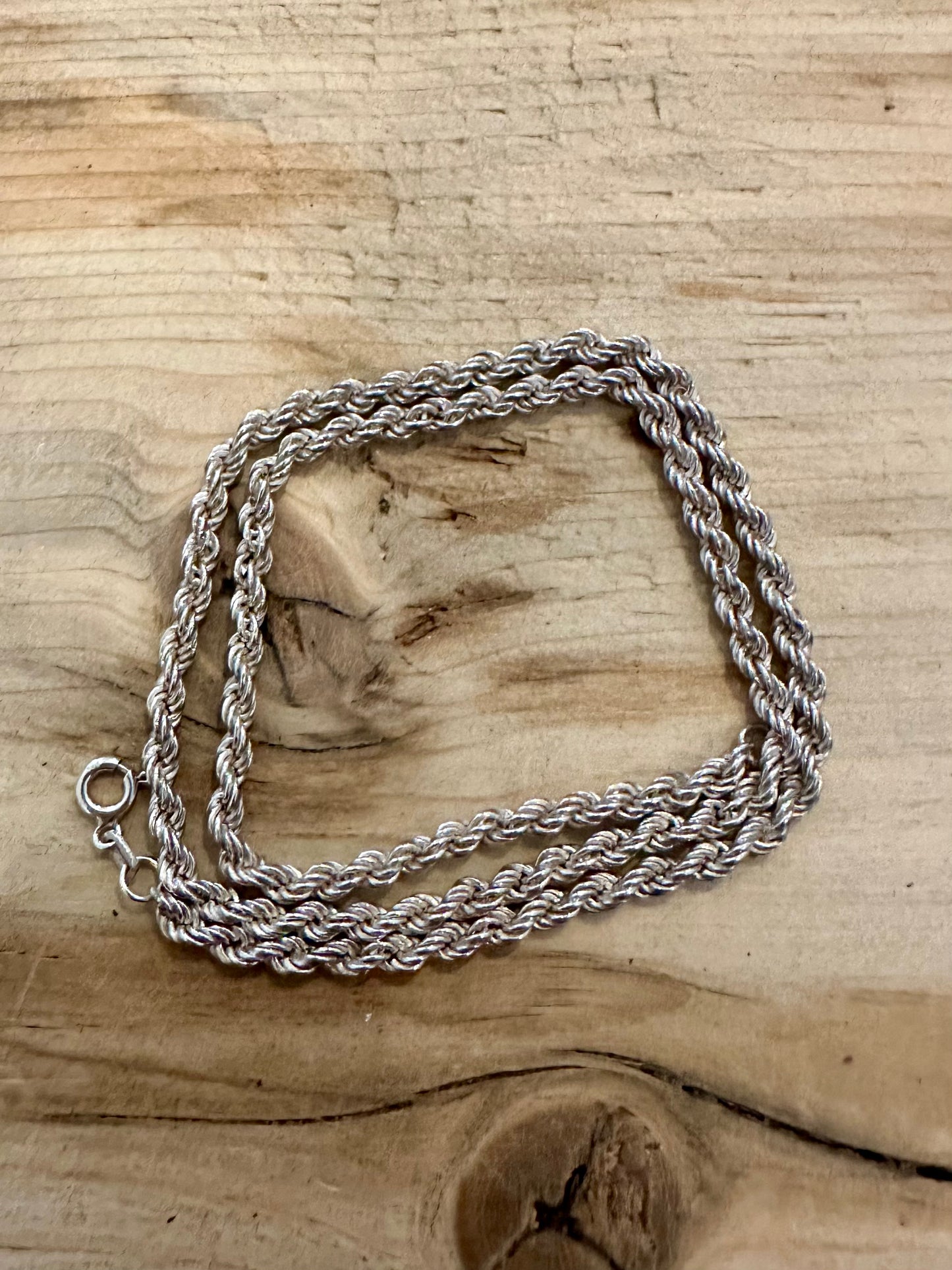 Vintage Rope Chain Italy 925 Silver 17.5 inch Necklace