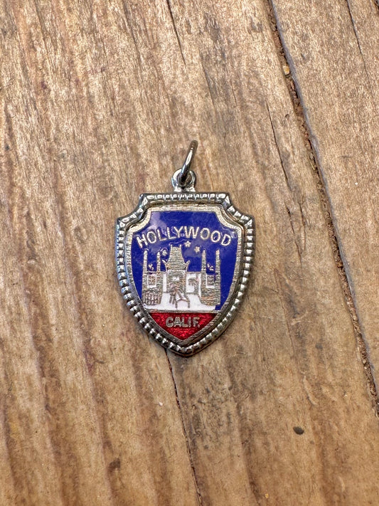 Hollywood California Shield 925 Sterling Silver Charm Pendant