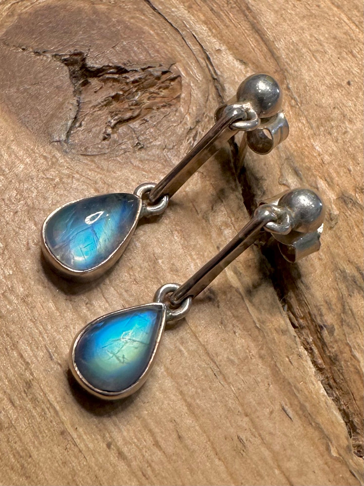 Modernist Moonstone Tear Drop 925 Silver Earrings