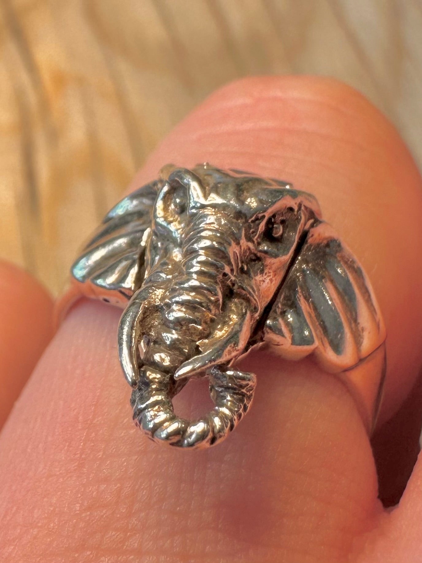 Vintage Elephant Opening Head 925 Silver Size Q Ring