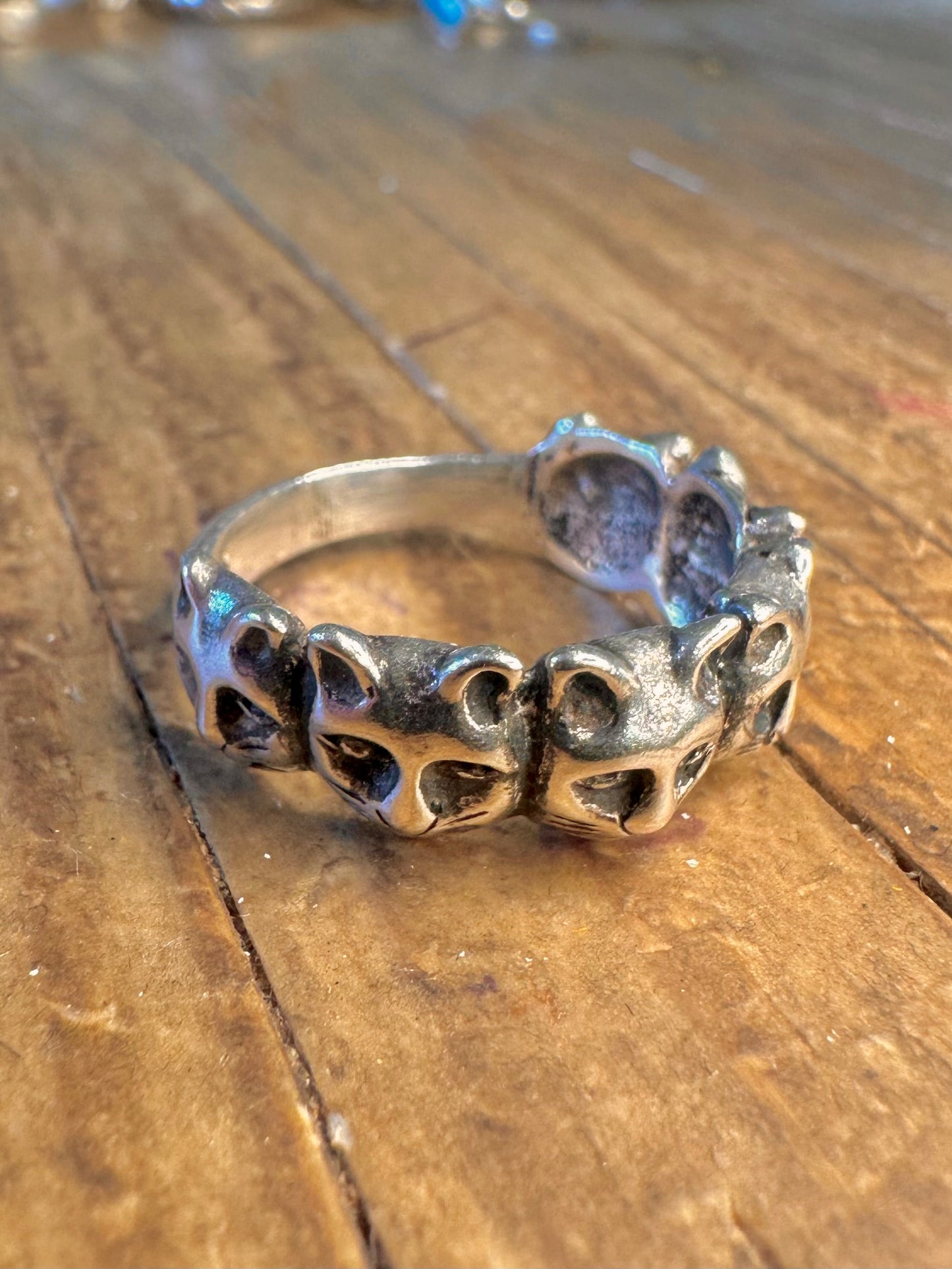 Cat Faces Repeated Band 925 Sterling Silver Size P Ring