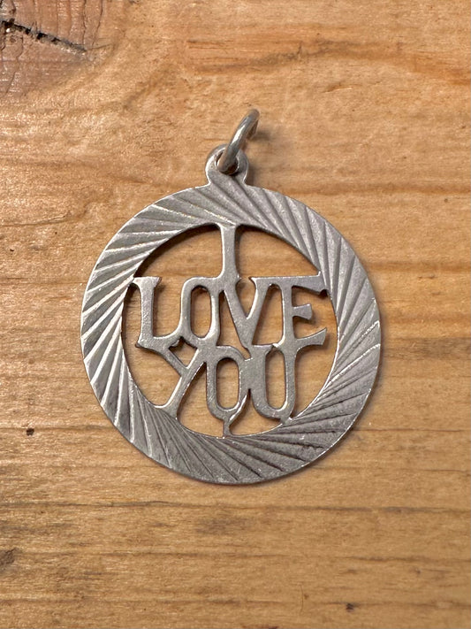 Vintage I Love You Textured 925 Silver Pendant